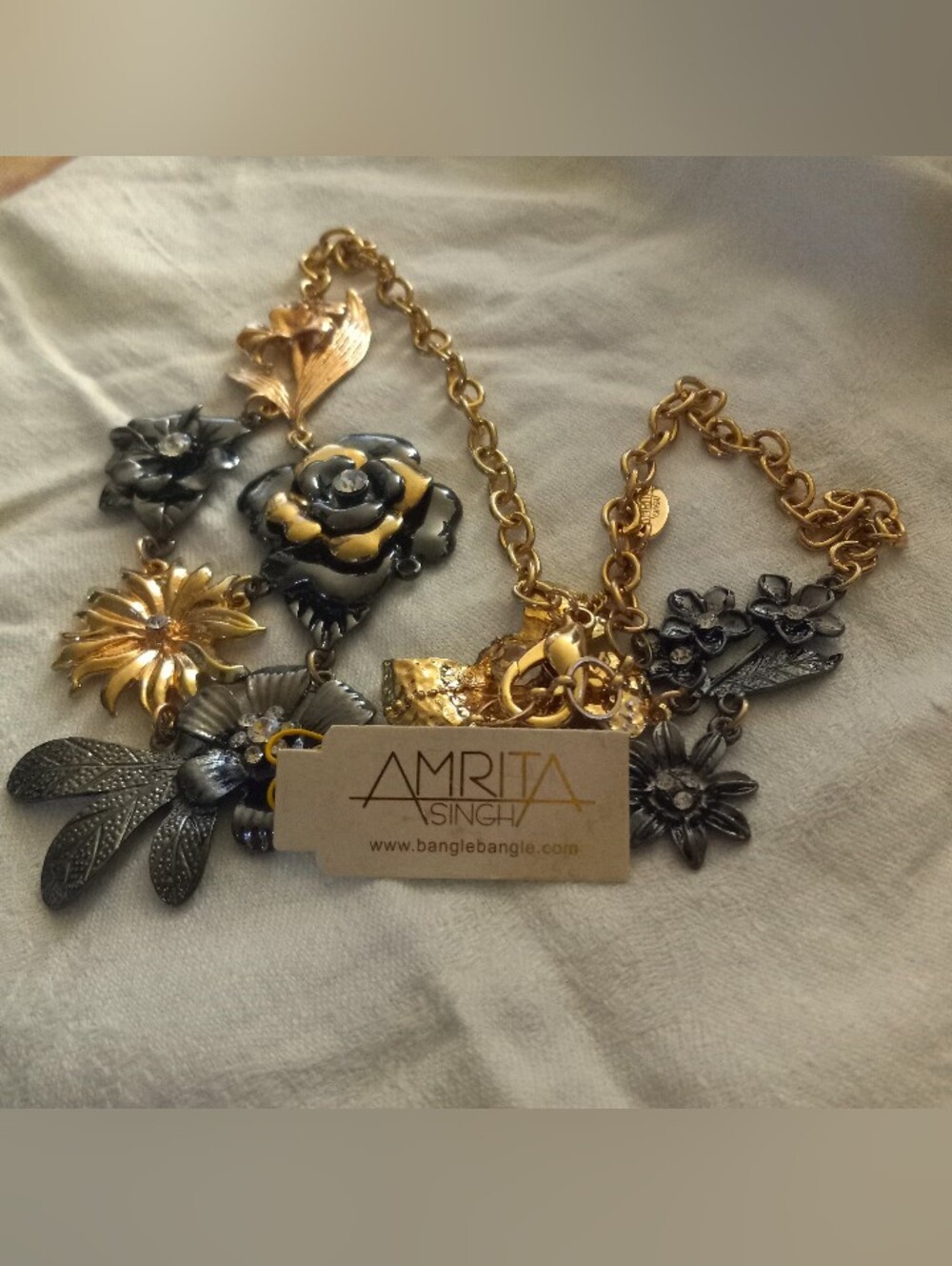 Amrita Singh Two-Tone Floral Cluster Necklace in Gold and Gunmetal